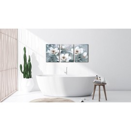Artmyharbor Lotus Flower Wall Decor Blue and White Wall Canvas Blossom Floral Painting Blue Flower Picture for Bedroom Office