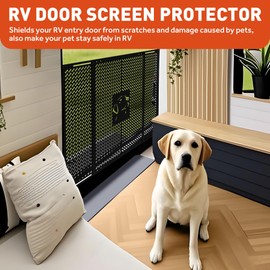SnowyFox Aluminum RV Screen Door Protector for Dogs, RV Entry Screen Door Grille Adjusts from 18"- 31.8", Heavy Duty Screen Door Pet Protector Guard, Black