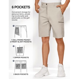 PULI Men's 10 Inseam Golf Shorts Stretch Casual Quick Dry with Pockets for Hiking Outdoor Adventure Light Beige 38