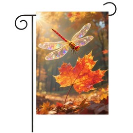Pickako Beautiful Maple Leaves Dragonfly Sunlight Fall Autumn Forest Garden Flag 12x18 Inch Small Vertical Double Sided Seasonal Outside Decor for Farmhouse Yard