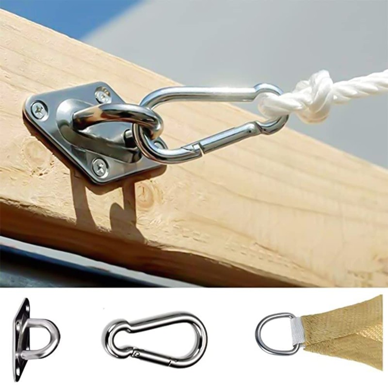 Cyleibe 4Pcs Stainless Steel Pad Eye Plate and 4Pcs Carabiner