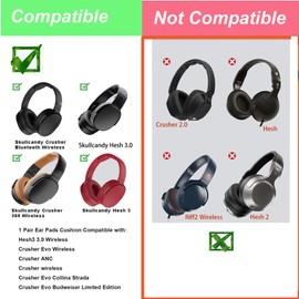 Replacement Ear Pads Cushion for Skullcandy Crusher Wireless Crusher Evo Crusher ANC Hesh 3 Hesh EVO Hesh ANC Headphones, Headset Ear Cups Cover Repair Parts Black