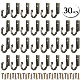 UIEEGPG 30 Pieces Small Single Key Hooks Wall Mounted Hanger Hooks Robe Hook with Screws for Decoration((Vintage Bronze)
