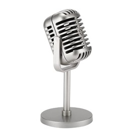 Facmogu Classic Retro Style Microphone Prop, Vintage Microphone Prop Model with Stand, Silver Antique Microphone Decor Microphone Costume Prop for Party Decorations - Silver …