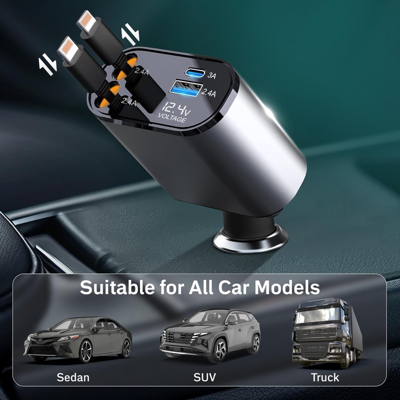 EcoNour Einziehbares Autoladegerät (L+ L) mit Dockingstation - Dual Lighting