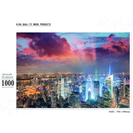 Midtown Manhattan Skyscrapers Night Iights Aerial View of New York City Jigsaw Puzzles for Adults 1000 Pieces Wooden Puzzle Thick and Durable Puzzle DIY Home Decor