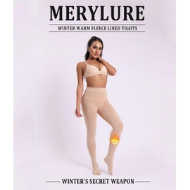 MERYLURE 2 Pack Fleece Lined Tights, Opaque Winter Warm Thermal Pantyhose for Women,High Waisted Control Top Leggings