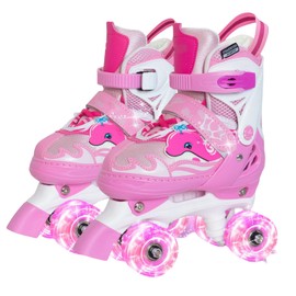 Roller Skates for Girls,4 Sizes Adjustable Toddler Roller Boys Skates Outdoor Indoor for Kids,Safe and Fun Illuminating for Kids,Gift for Indoor Outdoor Sports Pink M
