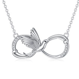LWXIE Hummingbird Infinity Love Necklace 925 Sterling Silver Lab Grown Diamond Elegant Hummingbird Design Endless Love Pendant Jewelry Gift for Women Birthday Anniversary