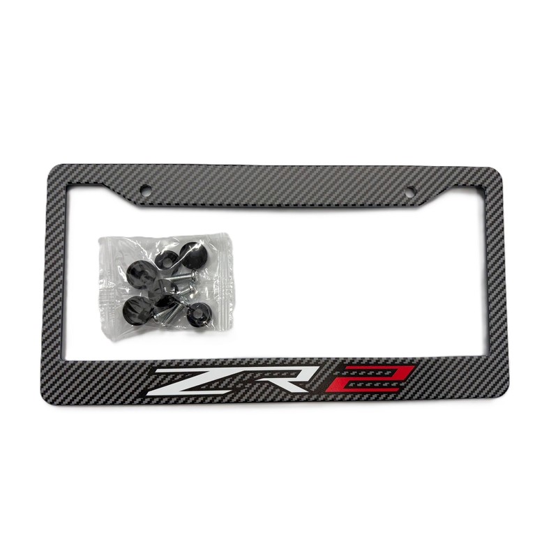 1PC Carbon Fiber ZR2 License Plate Frame Tag Cover Holder