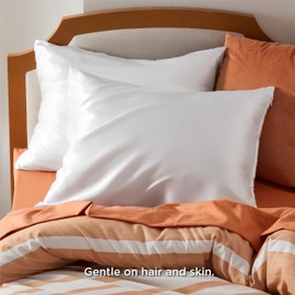 Bedsure Satin Pillowcase for Hair - White Satin Pillow Cases Standard Size with Zipper 2 Pack, Similar to Silk Pillow Cases for Skin, Silky & Soft Pillow Covers, Gifts for Her or Him, 20x26 Inches