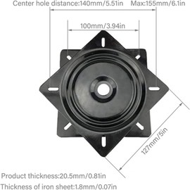 Rcbzzp Universal Furniture Turntable, 360° Degree Swivel Turntable, Swivel Fitting, Heavy Duty, Metal Furniture Turntable, 127 x 127 x 20.5 mm, for Stools, Tables, Bookshelves, Sofas (5 Inches)