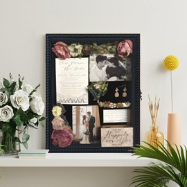 FramePro Shadow Box 11x14 Front Open with Hinge Beaded Designed Display Case with Linen Back, Picture Frame Wedding Bouquet Memorabilia Medals Photos Memory Box for Keepsakes Black