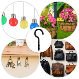 Yuanchu 25 Pcs Screw Hooks, 1.5 Inch Ceiling Hook Black Metal Cup Hooks Heavy Duty Screw in Hooks Hanging Screw Wood Wall Plant Hooks Indoor Outdoor for Utensils Crafts Baskets Lights Wreaths