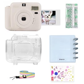 POPOTO Instant Camera with crystal shell, Mini 12 Instant Camera Decoration Stickers, Frames, Photo Album and More Accessory kit - White