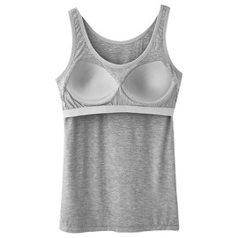 Camisole Tops for Women, Summer Spaghetti Strap with Built in Bra, Basic Padded Tank Top Workout Yoga Shirts (Grey XXL)