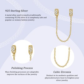 Simphman Golden Safety Chain Charm 925 Sterling Silver Charms for Bracelets and Necklaces Bead Charms with Cubic Zirconia Jewelry Charm for Women Family Friends