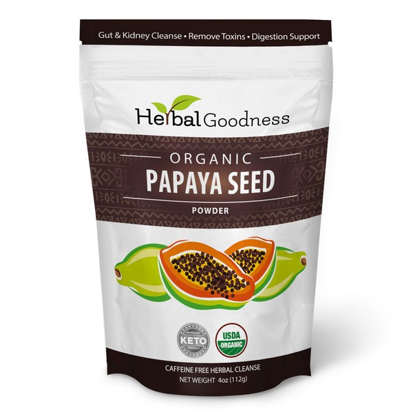 Herbal Goodness Papaya Seed Powder - 100% Pure USDA Organic - Gut Health Support, Immune Support, Liver Support, Digestion Support - Organic, Natural - 4oz Pouch (1 Pack)