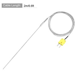 sourcing map K Type Thermocouple with Plug, Meter Temperature Sensor Probe -50 to 1100°C(-58 to 2012°F) Stainless Steel, 1x455mm 6.6ft Wire