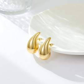 BestoU Aretes para Mujer 2 Pares de Aretes Dorados Acero Inoxidable Aretes de Lágrima Joyeria para Mujer
