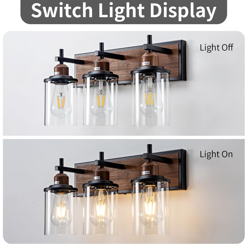 Lanhall 3-Light Farmhouse Bathroom Light Fixtures Vintage Vanity Lights Over