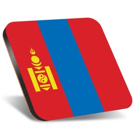 1 x Square Jumbo Size Coaster 12cm Mongolia Flag Travel Holiday Adventure Cork Backed MDF Glossy Tea Coffee Accessory #58828