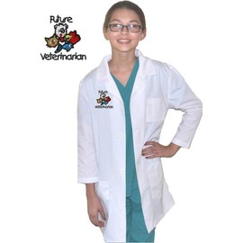 Kids Veterinarian Lab Coat with Animals, Size 5/6 White