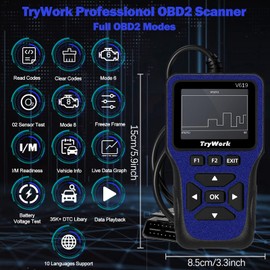 TryWork OBD2 Scanner Diagnostic Tool, Check Engine Code Reader with 35901 DTC Lookup, Mode 6 & 8, I/M Readiness for All OBDII Cars Since 1996 (Blue)