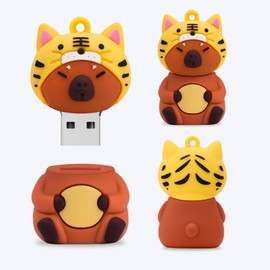 BORLTER CLAMP 32GB USB Flash Drive Cute Flash Drive in the Shape of a Capybara (Tiger Hat) Memory Stick Novelty USB Thumb Drive Pendrive Gift for External Data Storage