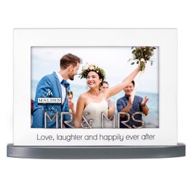 Malden International Designs 4 x 6 inch Mr & Mrs Picture Frame Love Laughter and Happily Ever After White Quality MDF Wood