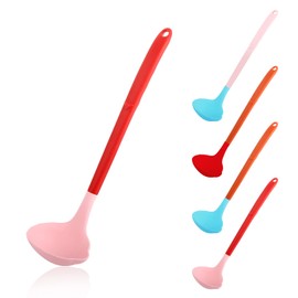 Large Silicone Soup Spoon Cooking Utensil Heat Resistant BPA Free Food Grade Soup Ladle Kitchen Cooking Serving for Soup Sauces Butter(Red & Pink)