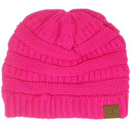 CC Classic Winter Fall Trendy Chunky Stretchy Cable Knit Beanie Hat (Neon Hot Pink)