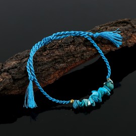 Natural Turquoise Chips Braided Bracelet, Energy Healing Crystals, Birthday, Gift for Her, Resizable Hand Braid Rope Thread Protection Bracelet for Men, Women, Christmas Gift (Turquoise)