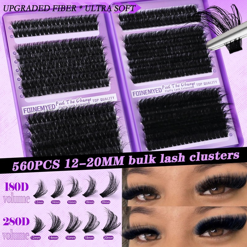 DIY Lash Extension Kit 560Pcs 180D+280D Thick Lash Clusters D