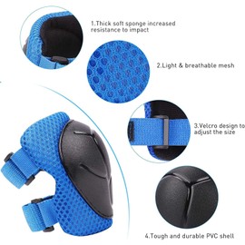 Kids/Youth Knee Pads Elbow Pads Toddler Protective Gear Set with Wrist Guards 6 in 1 for Roller Skates Cycling BMX Bike Skateboard Inline Skatings Scooter Riding Sports, Volleyball, Football，Blue-S