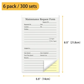 suituts 300 Sets Maintenance Request Book/Forms, 2 Part Carbonless, 6 Pack 5.5 x 8.5 Inch Maintenance Request Slips, Repair Request Forms (50 Sets Each Pad)