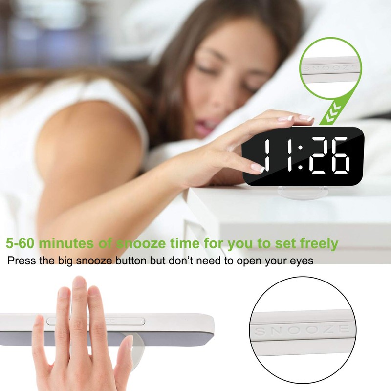 SZELAM Digital Clock Large Display, LED Electric Alarm Clocks Mirror