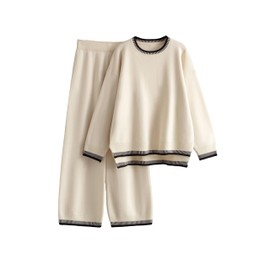 Lentta Women's 2 Piece Sweater Sets Outfits Long Sleeve Knit Pullover Tops Wide Leg Pants Lounge Sets Tracksuits(Beige-XL)