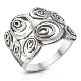 Sterling Silver Wide Geometric Spiral Swirl Ring - Size 7