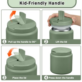 Reeple 26oz Kids Jar for Hot Food, Insulated Vacuum Food Jar with Buckle Lid, Stainless Steel Wide Mouth Leak Proof Insulated Lunch Container for School Picnic Travel, Green