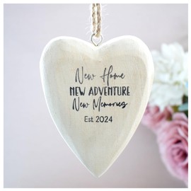 New Home New Adventure New Memories 2024 Solid Wood Lightweight Bauble. Tree Decoration Ornament Hanging 3D Heart. First House | Homeowner | Friend Daughter Sister Couple