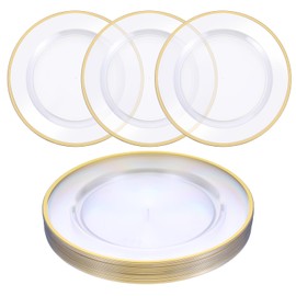 IANFAN 25 Pack 12 Inch Gold Charger Plates, Clear Charger Plates with Gold Trim, Disposable Plastic Charging Plate Bulk for Dinner, Wedding, Party, Event Decoration