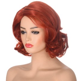 Short Copper Red Wig for Women Auburn Wavy Synthetic Hair Wig fits Widow Cosplay Costume Halloween Party 13” (Copper Red)