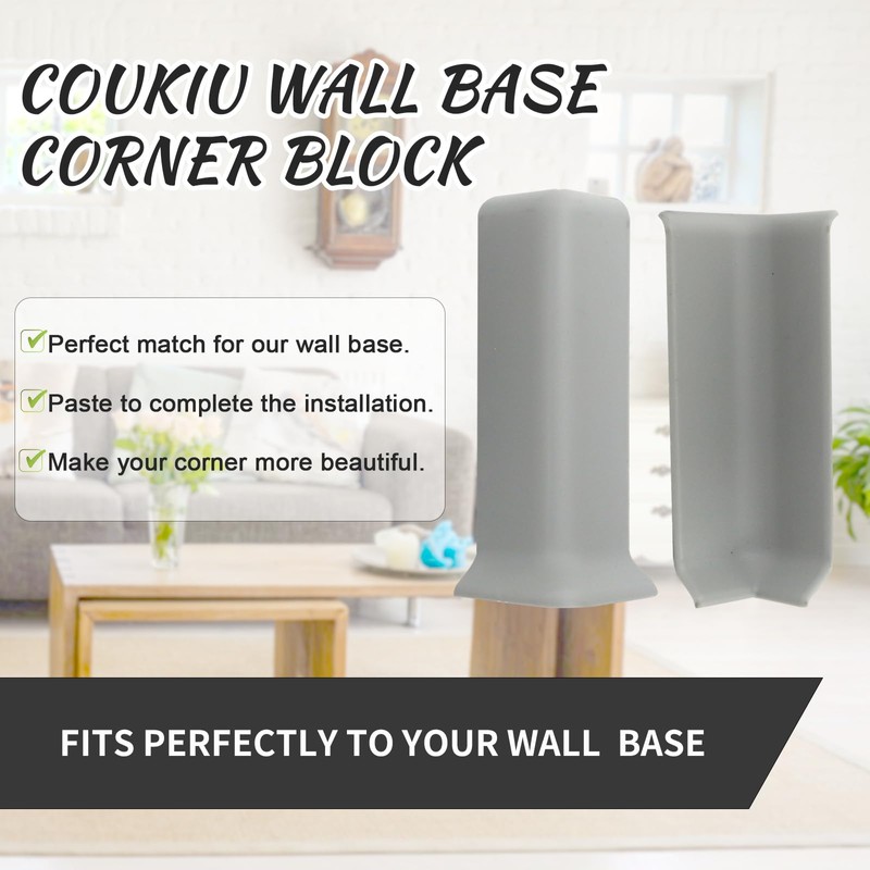 COUKIU Self Adhesive Baseboard Corner Blocks, 4inch(Width)3 Inside + 3