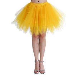 Womens Yellow Plus Size Puffy Tutu Layered Tulle Petticoat Skirt