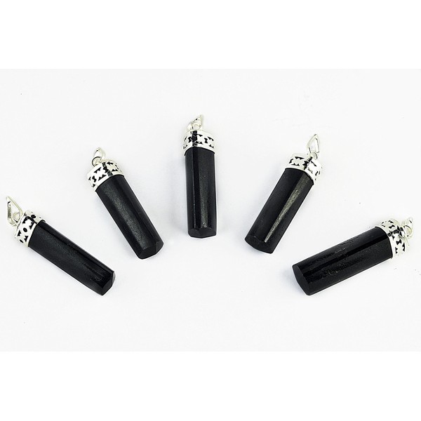 Beautiful Set of Five Black Tourmaline Crystal Healing Pendants Men