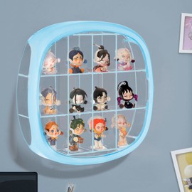 Wall-Mounted Acrylic Display Case, 12-Grid Clear Showcase, No-Assembly Dustproof Organizer for Mini Figures, Blind Boxes & Collectibles, Blue