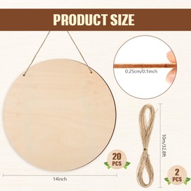 Suzile 20 Pcs Wood Rounds for Crafts Unfinished Blank Round Wooden Signs Circles Discs for DIY Christmas Home Decor Painting Door Hanger Design(14 Inch)