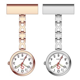 MADGININE 2 PCS Fob Watches for Nurses Nurses Fob Watch with Pin Nurse Watch Infection Control Design Nurse Fob Watch Suitable for Healthcare Nurses Doctors and Nursing Staff (White Steel+Rose Gold)