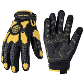 HANDLANDY Cut Resistant Gloves Men Anti-Vibration Work Gloves, Padded Palm Grip Heavy Duty Work Gloves (Black-Yellow, L)